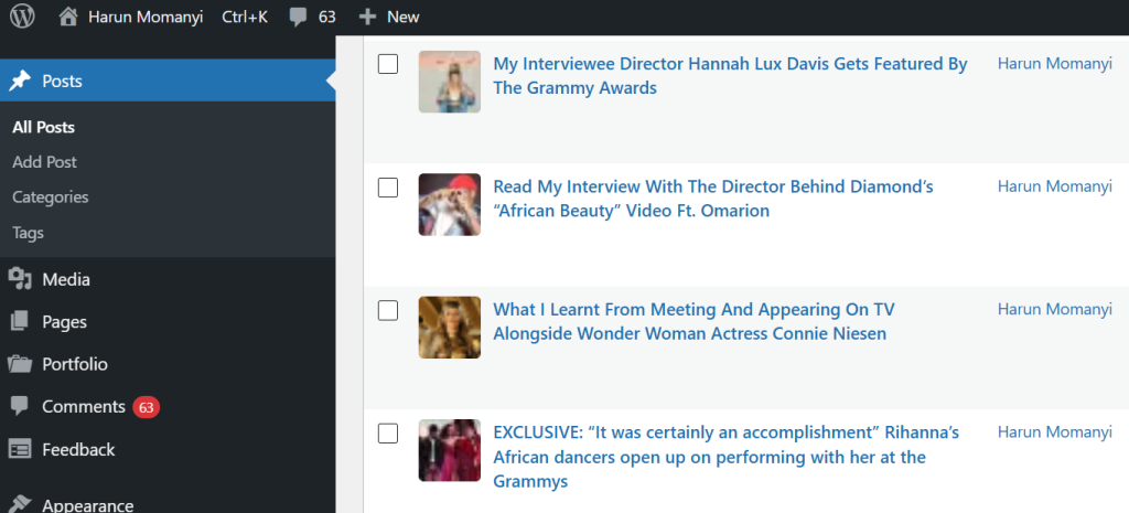 What you see when you click "posts" on your backend.